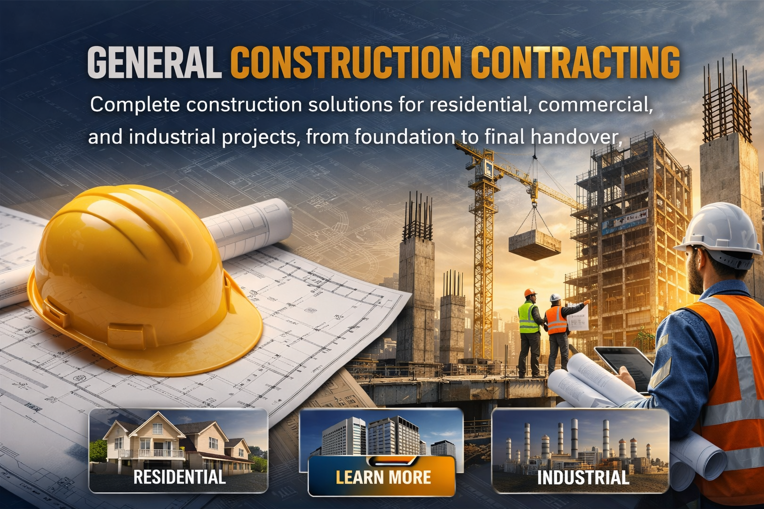 Construction and allied engineering works including structural, electrical, and finishing services