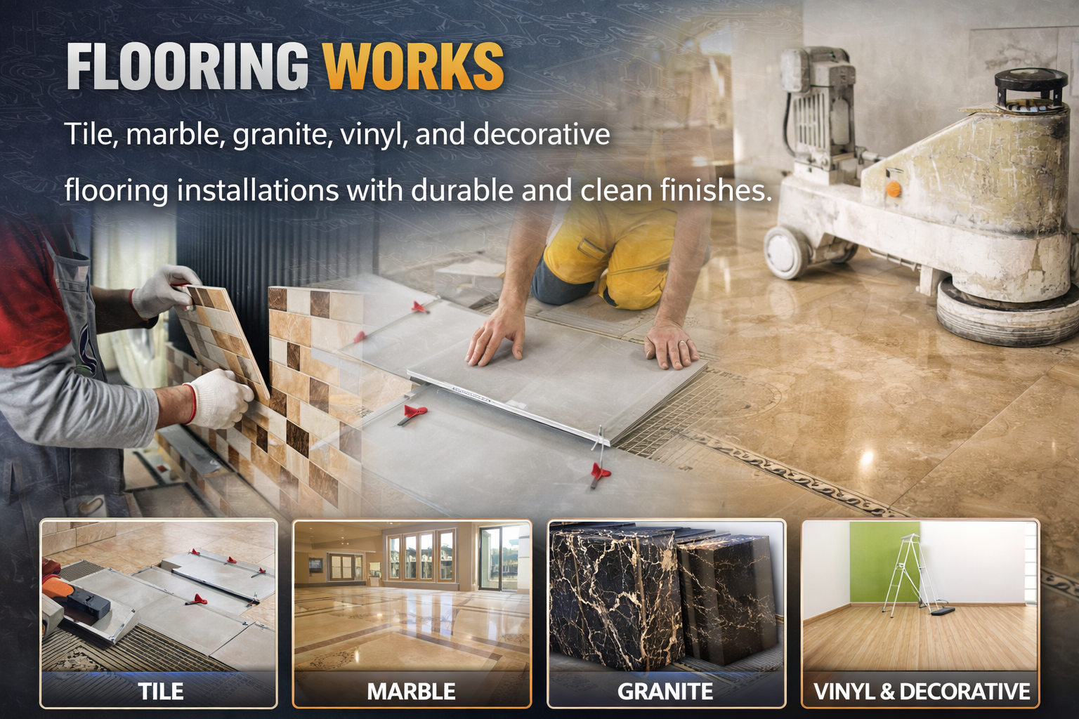 Construction and allied engineering works including structural, electrical, and finishing services