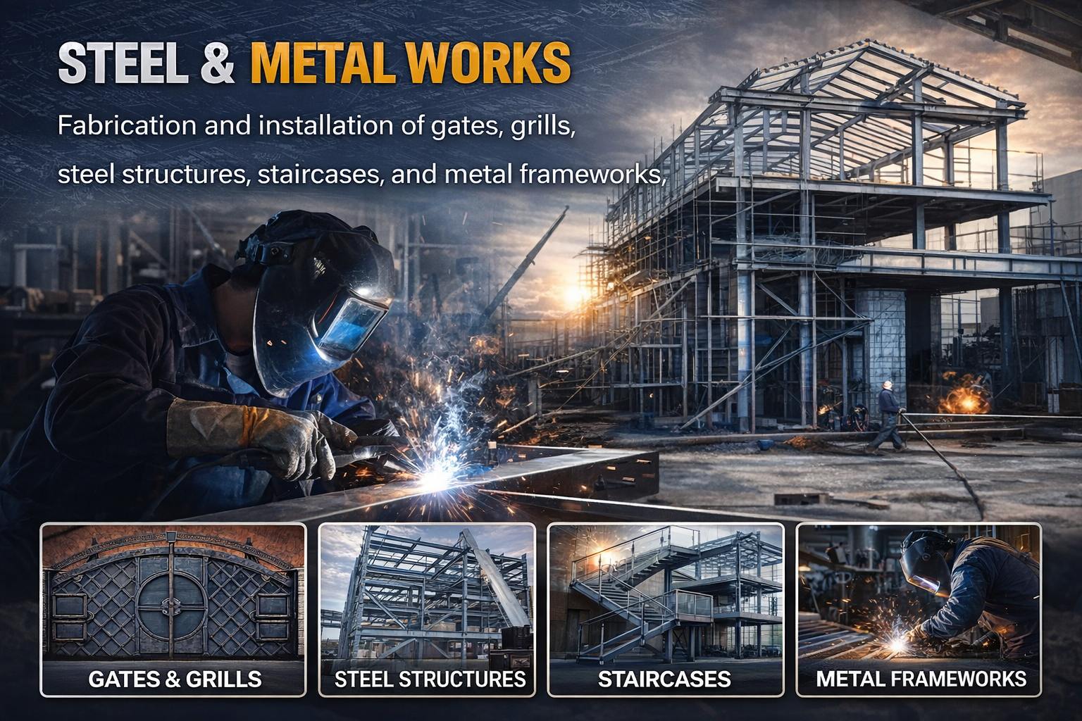 Construction and allied engineering works including structural, electrical, and finishing services